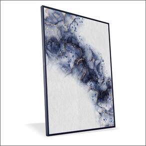 Quadro Fumaça Azul Vinil Com Vidro Tamanho-moldura 70x50 Caixa Cor Preta