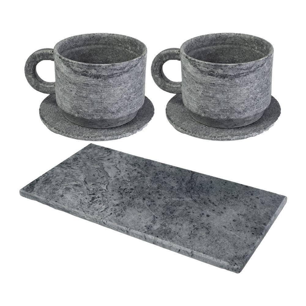 Kit 2 Xícaras De Chá Com Pires Pedra Sabão Servir Decorar
