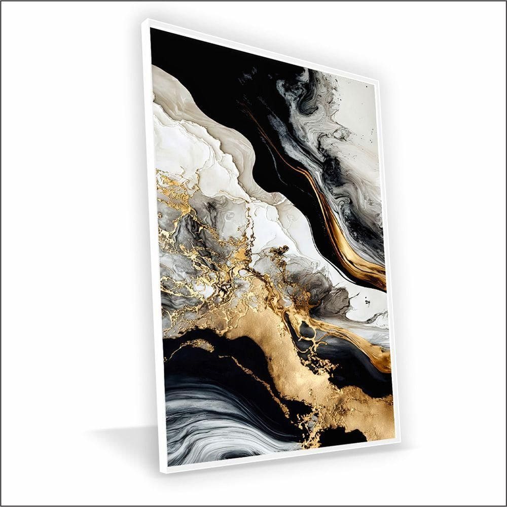 Quadro Marmorizado Chique Canvas Com Vidro Tamanho-moldura 90x60 Caixa Cor Branca