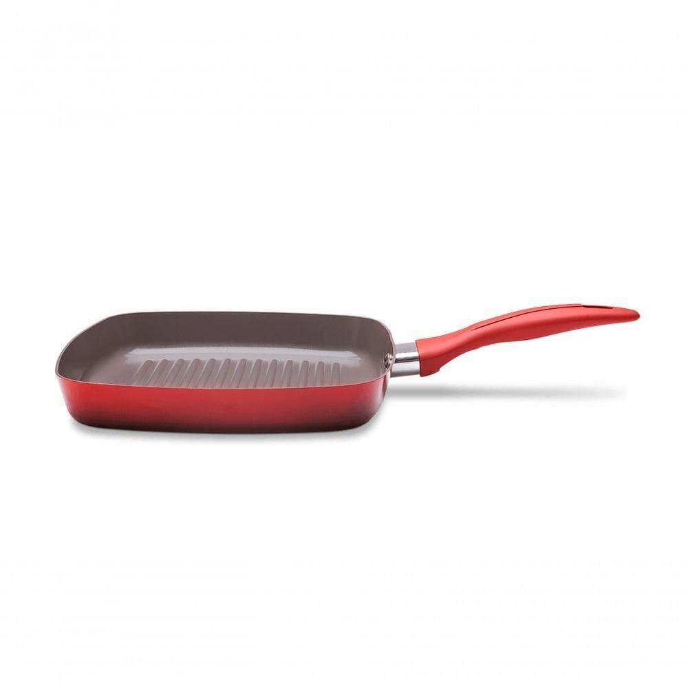 Grill 24cm 1,35l Ceramic Life Mineral Resist Antiaderente Vermelho Para Grelhar Carnes E Legumes