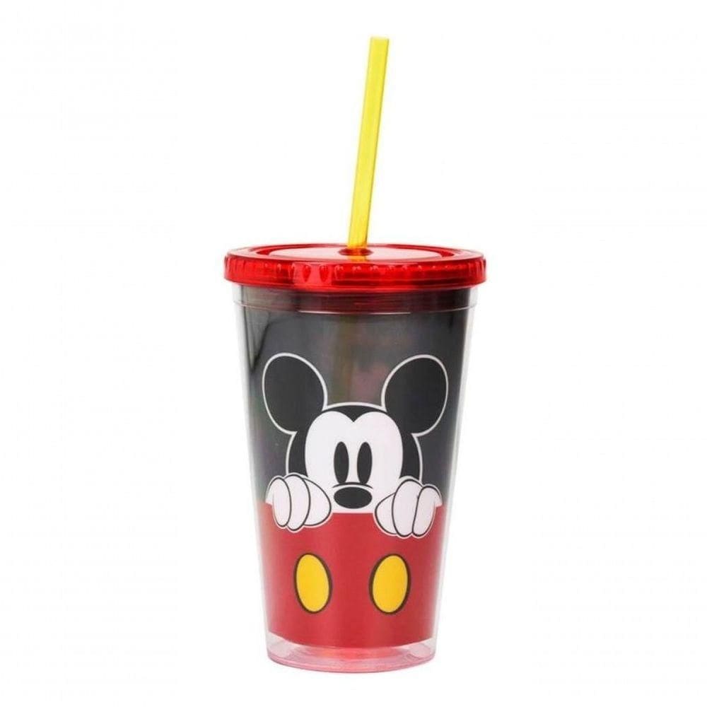 Copo Canudo Infantil Mickey Rosto 450ml Disney