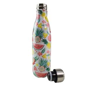 Garrafa Termica Estampa Frutas Flores 500ml Inox Floral Florido Trabalho Dia A Dia Corrida Caminhada