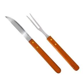 Kit Conjunto Para Churrasco Madeira E Inox 2 Peças