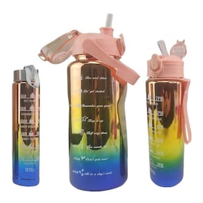 Garrafa Motivacional Metalica Kit 3 Metalica Agua Cha Treino