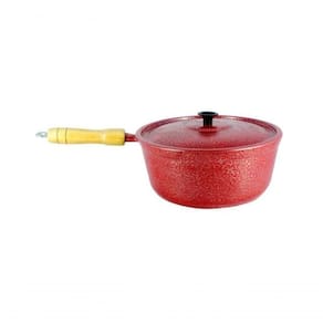 Caçarola De Alumínio Craqueada Cabo De Madeira 16Cm Vermelho