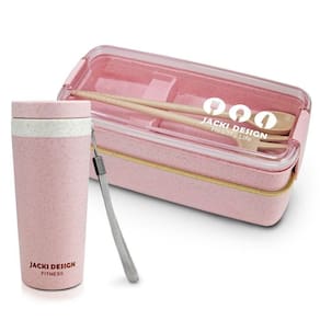 Conjunto Pote De Marmita Ecológica De 2 Andares 750ml E Copo Com Tampa 300ml Lifestyle Rosa