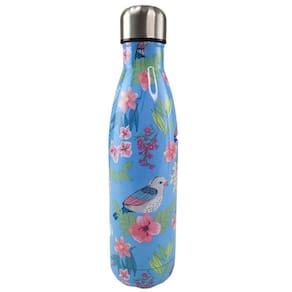 Garrafa Termica 500ml Inox Estampa Flores Passaros Floral Jardim Florido Conserva Agua Bebida