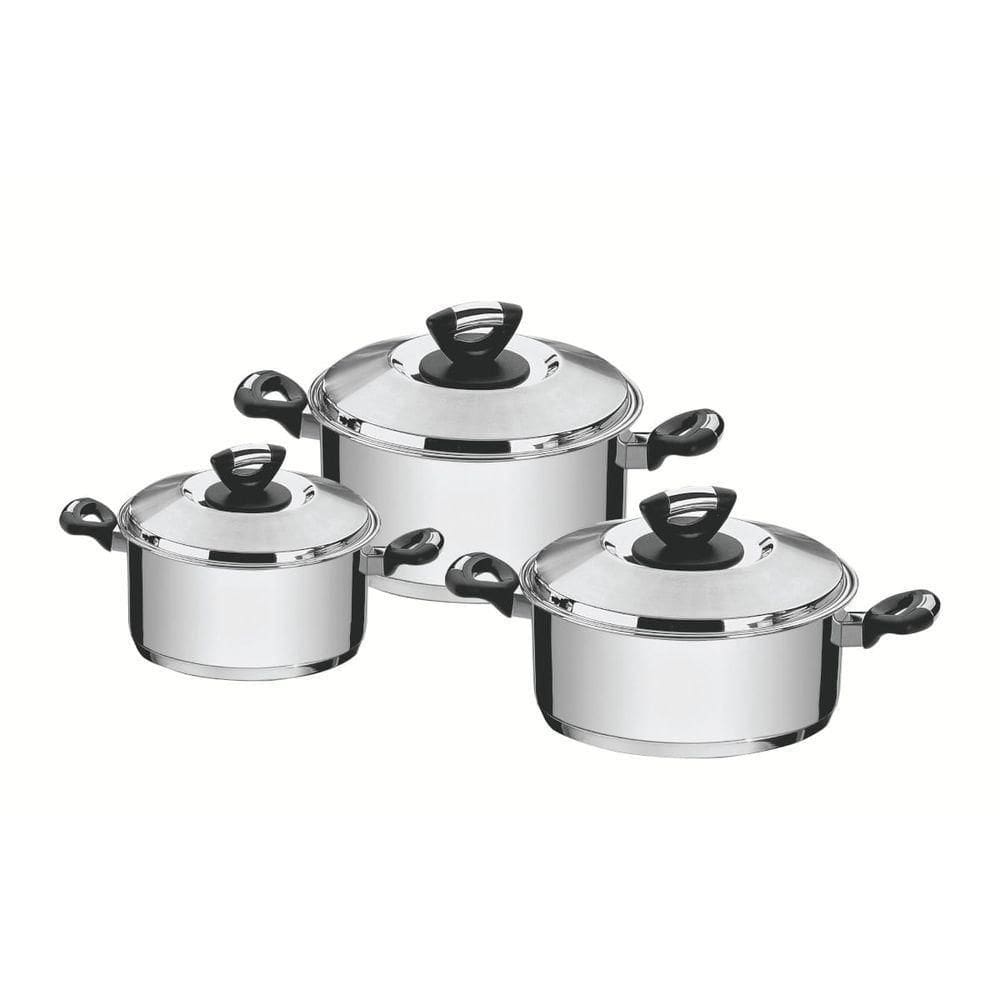 Jogo De Panelas Tramontina Solar Baquelite Em Aço Inox Fundo Triplo 3 Peças