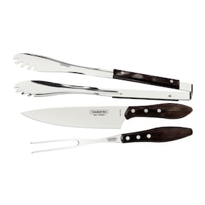 Jogo P/ Churrasco 3pçs Inox Castanho Polywood 21198/961