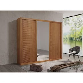 Guarda Roupa Joly 100% Mdf Ripado Com Espelho Naturale