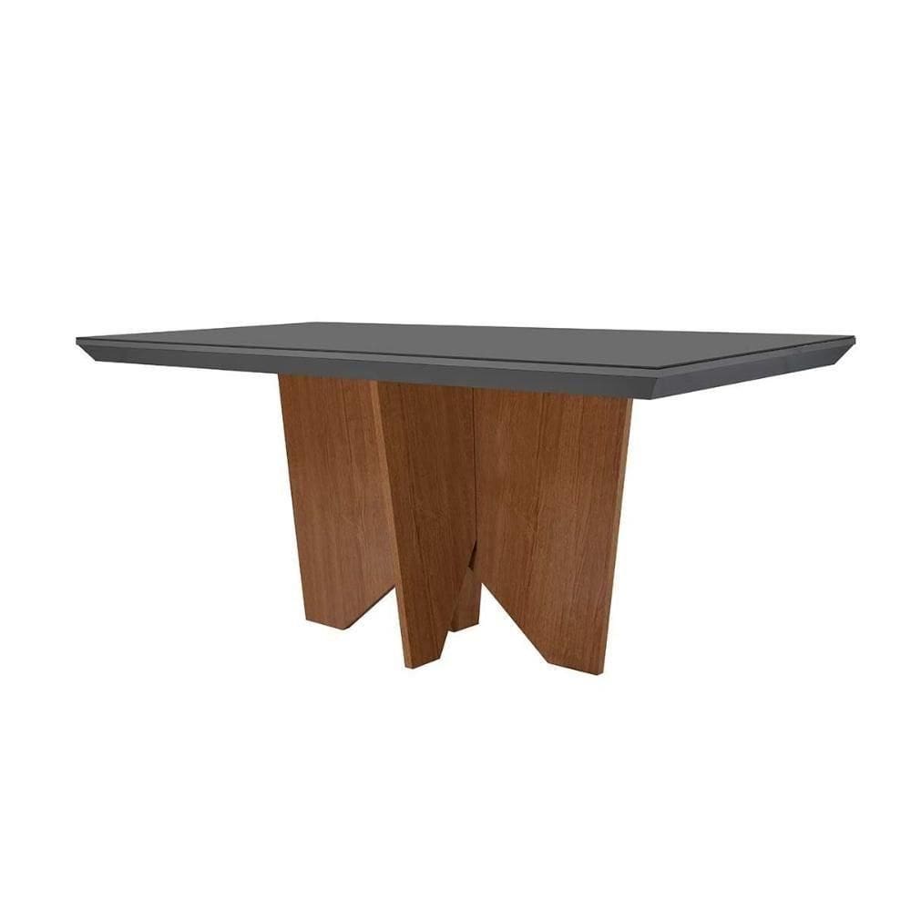 Mesa Para Cozinha Nevada + Tampo Madeirado Vidro Reto 180x90cm Grafite-imbuia-vidro Grafite - Rufato