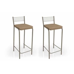 Banqueta Sala De Jantar Gênova 2B705Nk Kit 2 Un Níquel/Linho Capuccino - Kappesberg
