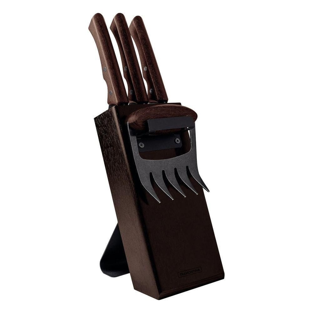 Kit Para Churrasco Churrasco Black Com Lâminas De Aço Inox Escurecido E Cabos De Madeira