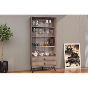 Cristaleira Sala Jantar Rt3151 C/ 2 Portas E 2 Gavetas Rustico - Movelbento