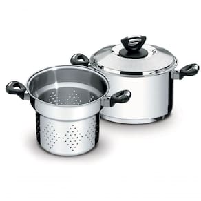 Jogo Cozi-pasta Tramontina Solar Baquelite Em Aço Inox Fundo Triplo 2 Peças 20 Cm