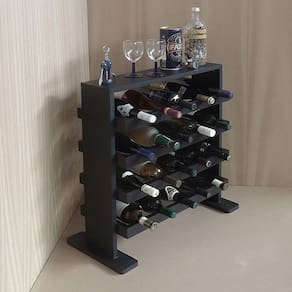 Adega Decorativa Piso Prateleira Para Vinhos E Bebidas 20 Garrafas Preto Laca