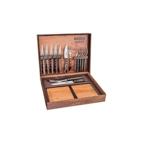 Kit Para Churrasco Lâminas Aço Inox E Cabos Em Madeira Polywood Castanho 15 Peças