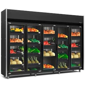 Expositor Vertical Hortifruti 5 Portas De Vidro Geas5plb Gelopar All Black 220v