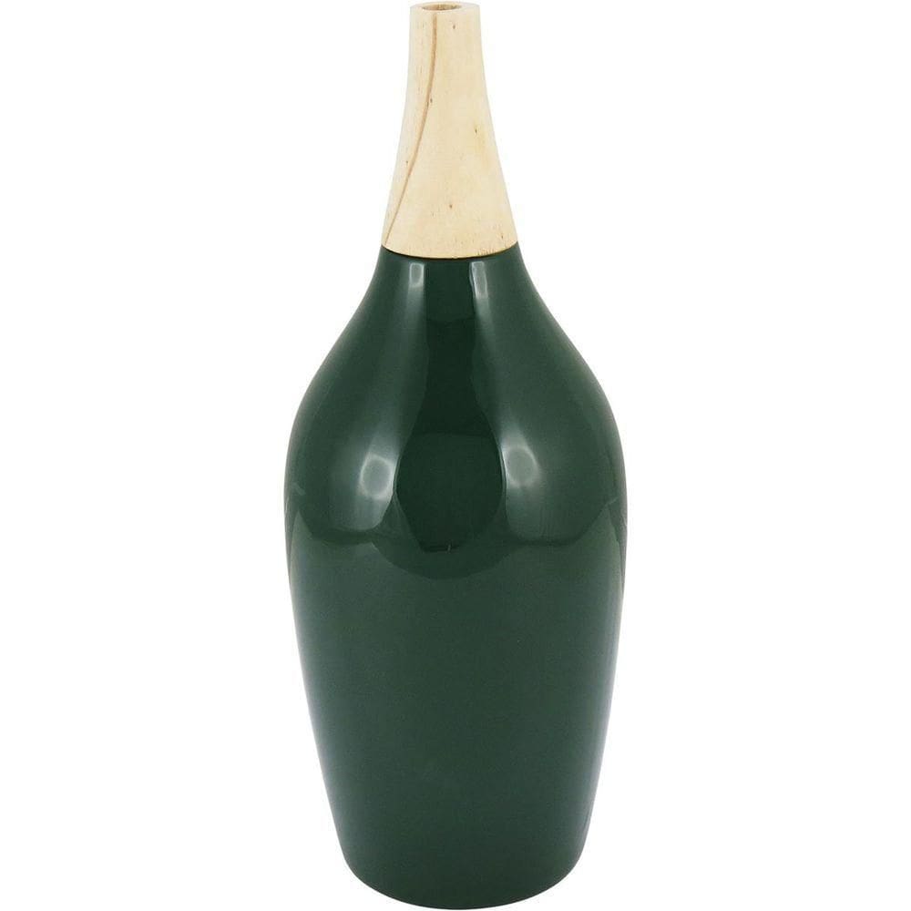 Foglio Garrafa Decorativa 35X15X15Cm Cerâmica Verde
