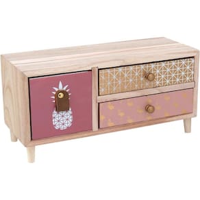 Penélope Caixa Organizadora 15X31X12Cm Madeira Rosa Com Gaveta