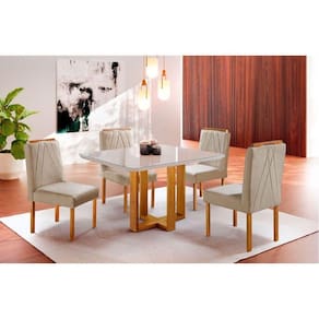 Conjunto Sala De Jantar 4 Lugares Paris Mesa Quadrada Veludo Móveis Mix Mel/off-white/bege