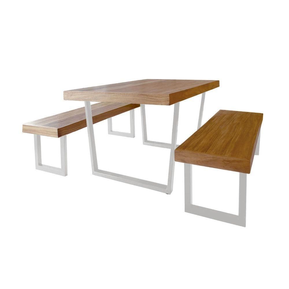 Conjunto Mesa Industrial Lanna 2,50m Ferragem Branca Com 2 Banco Industrial Lanna Branco