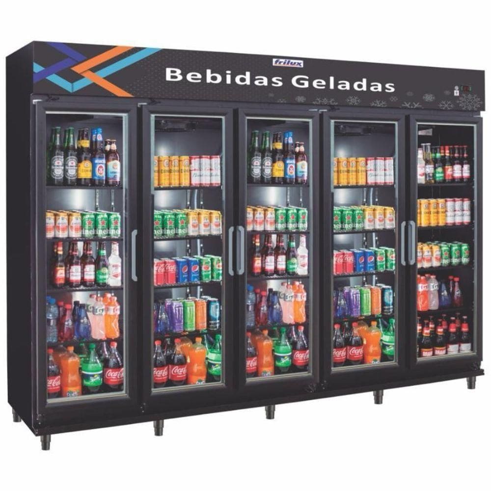Cervejeira 5 Portas Rf024b 2,8mt Frilux Expositor 1720 Litros All Black 220v