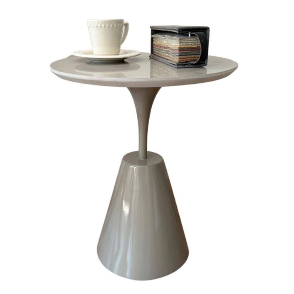 Mesa Lateral Cone Masp Redonda 30 Cm Tampo Cinza Base Cinza Cor Marrom