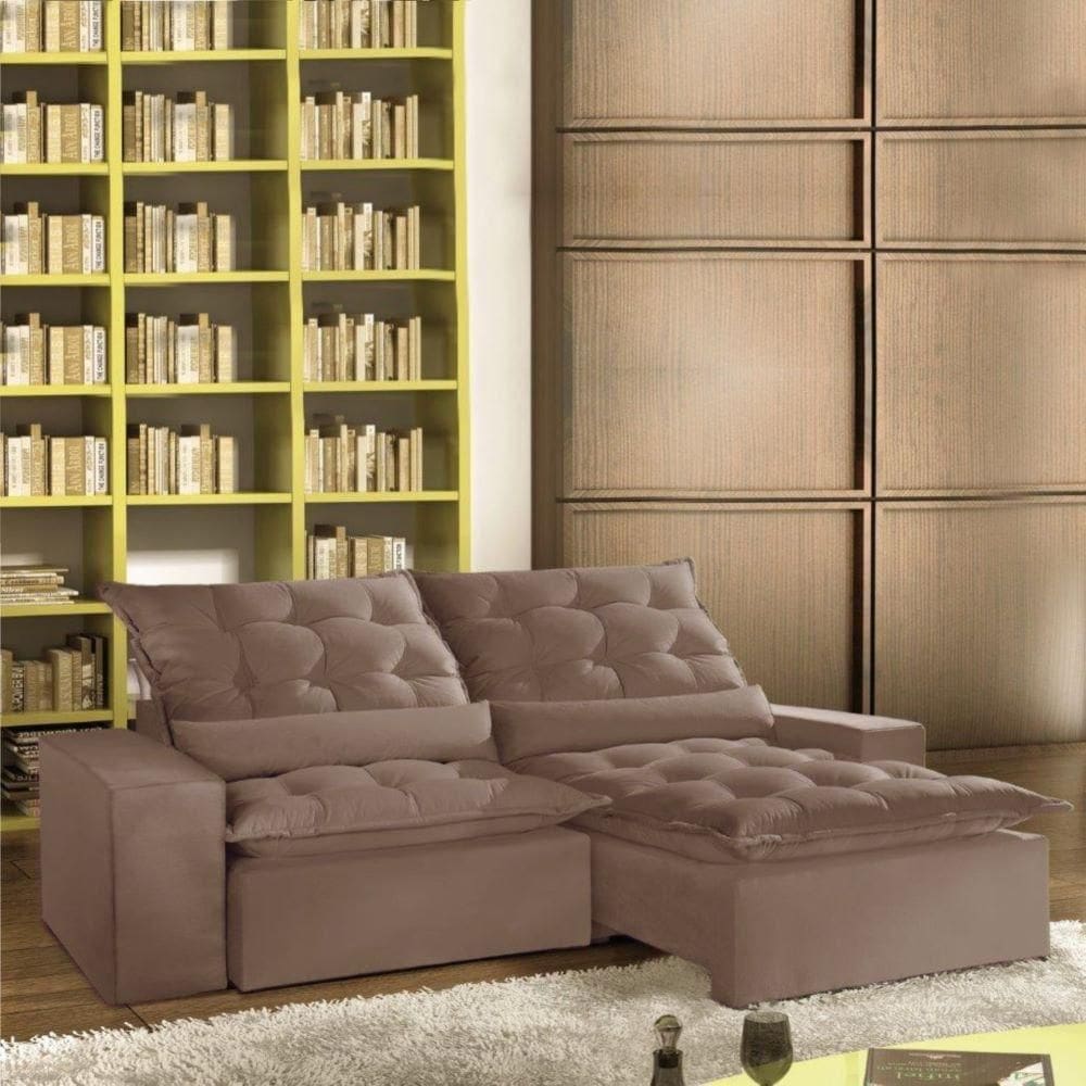 Sofá Retrátil E Reclinável 2.50m Veludo Montano Cappuccino