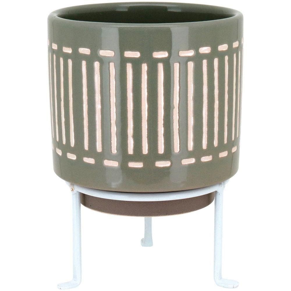 Bernan Cachepô 20X14X14Cm Cerâmica Cinza Com Suporte