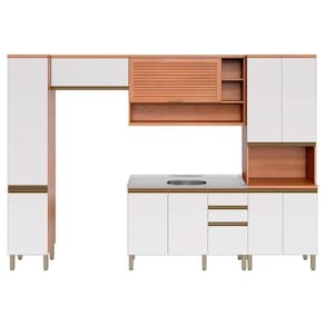 Cozinha Completa Thela Macadâmia (2 Aéreos + 1 Balcão + 2 Paneleiros) 5pçs Freijo/branco - Telasul