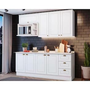 Kit De Cozinha Modulada 7 Peças Americana (2 Aéreos. 2 Balcões, 1 Nicho, 2 Complementos ) Branco - Henn