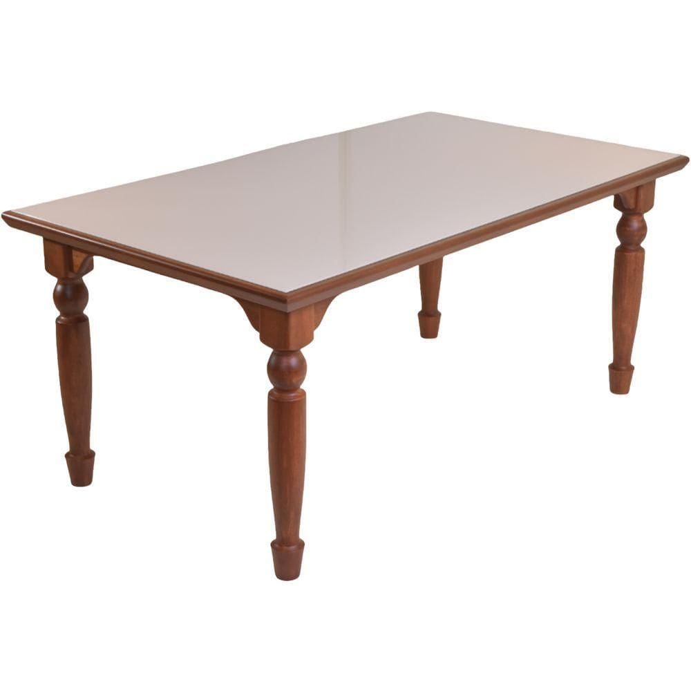 Mesa Atlanta 180x100 Em Madeira Maciça Na Cor Castanho Com Tampo De Vidro Off White Castanho