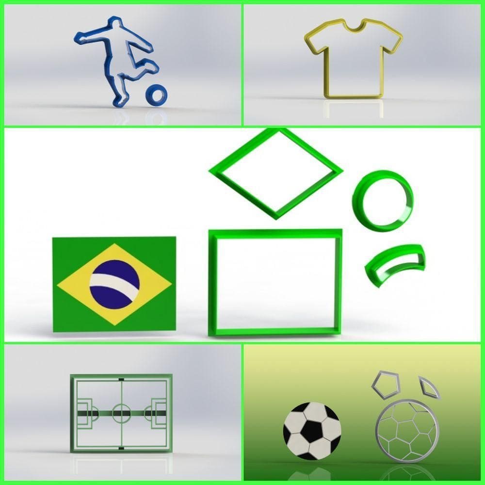 Cortador Kit Copa Do Mundo Brasil Futebol 5 Modelos Tamanho 5 Cm