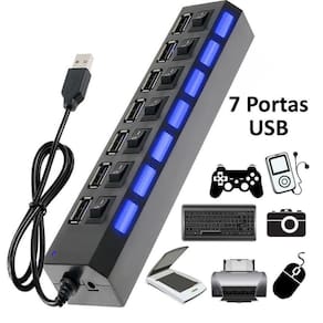 Hub Usb 7 Portas 2.0 Led Indicador 480 Mbps Preto