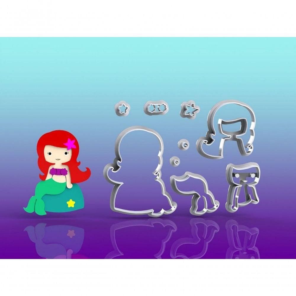 Cortador Pequena Sereia Ariel Cute Modular 7 Cm