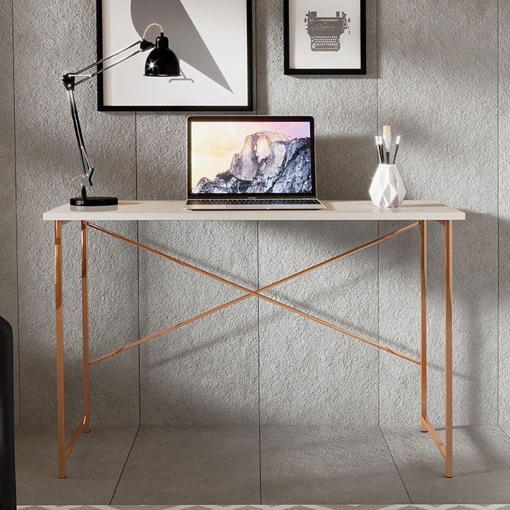 Escrivaninha 90cm Estilo Industrial Cobre/Off White