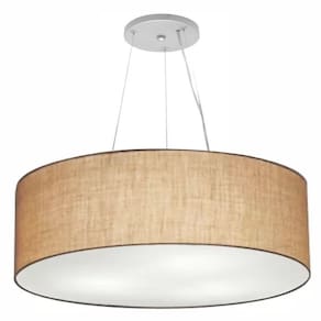 Lustre Pendente Cilíndrico Cúpula Em Tecido 100X30Cm Palha Bivolt