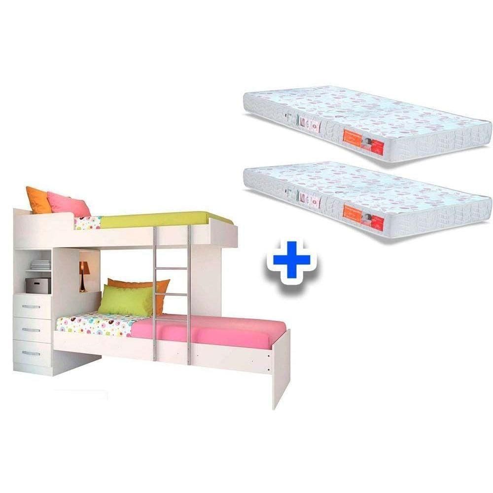 Colchão Pérola Polar (2Un) + Beliche Plus Branco