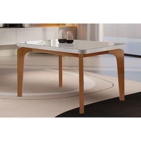 Mesa De Sala Jantar Londrina + Tampo Madeirado Vidro Curvo 120x80cm Off White/imbuia-vidro Off White