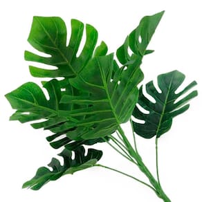 Ramo Costela De Adão Decorativo Artificial Plástico Verde 9 Folhas 32cm