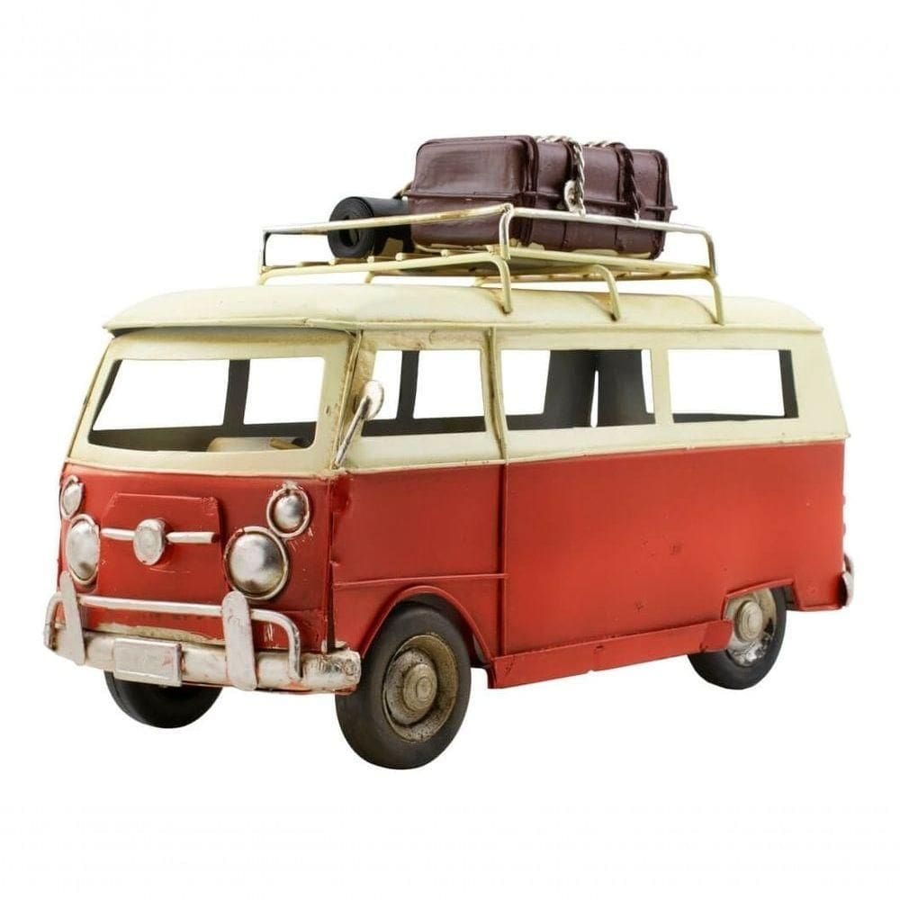 Kombi Vermelho Com Bagagens 25cm Estilo Retrô - Vintage