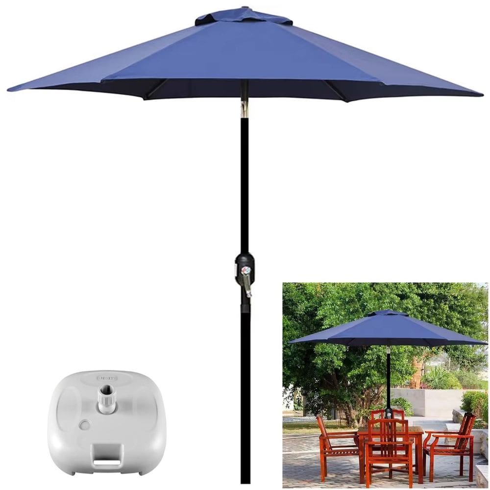 Kit Ombrelone 2,5m Ipanema Azul Com Manivela Articulado + Base Plástica - AMZ