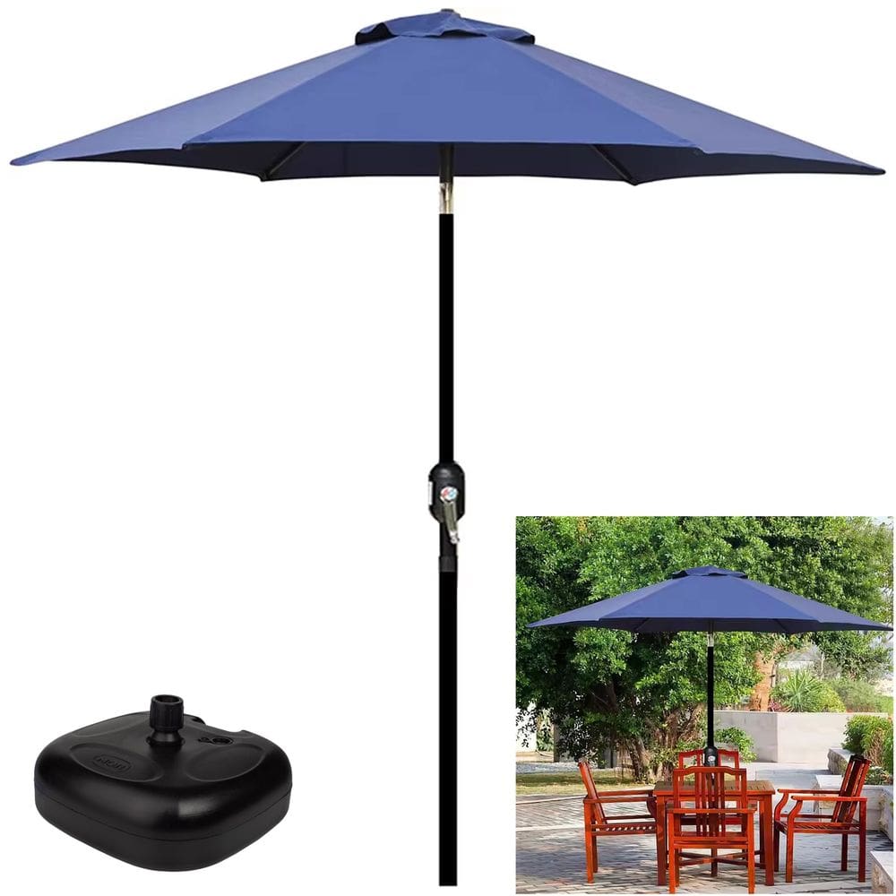 Kit Ombrelone 2,5m Ipanema Azul Com Manivela Articulado + Base Plástica - AMZ