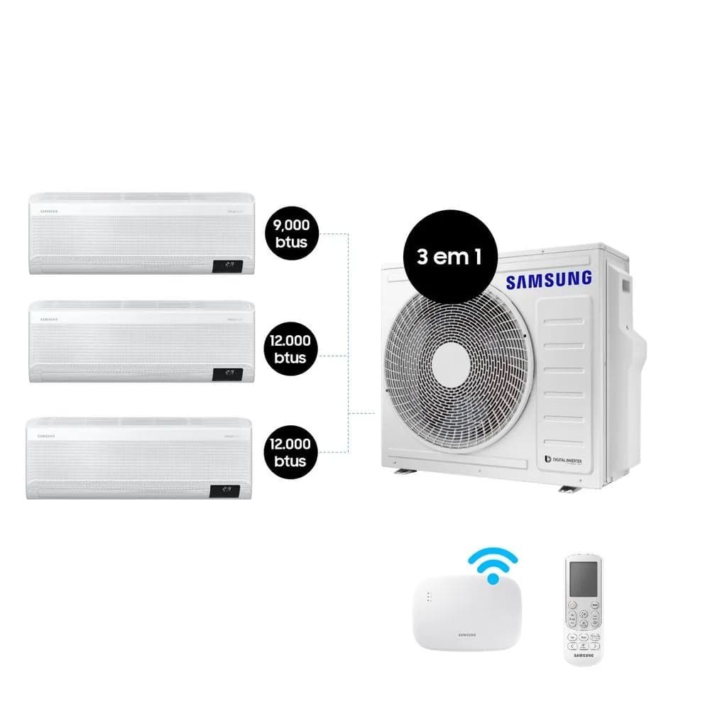 Tri-Split Samsung WindFree 24.000 BTUs (Hi Wall 9.000 & 2x12.000) Quente/Frio com WiFi 220V
