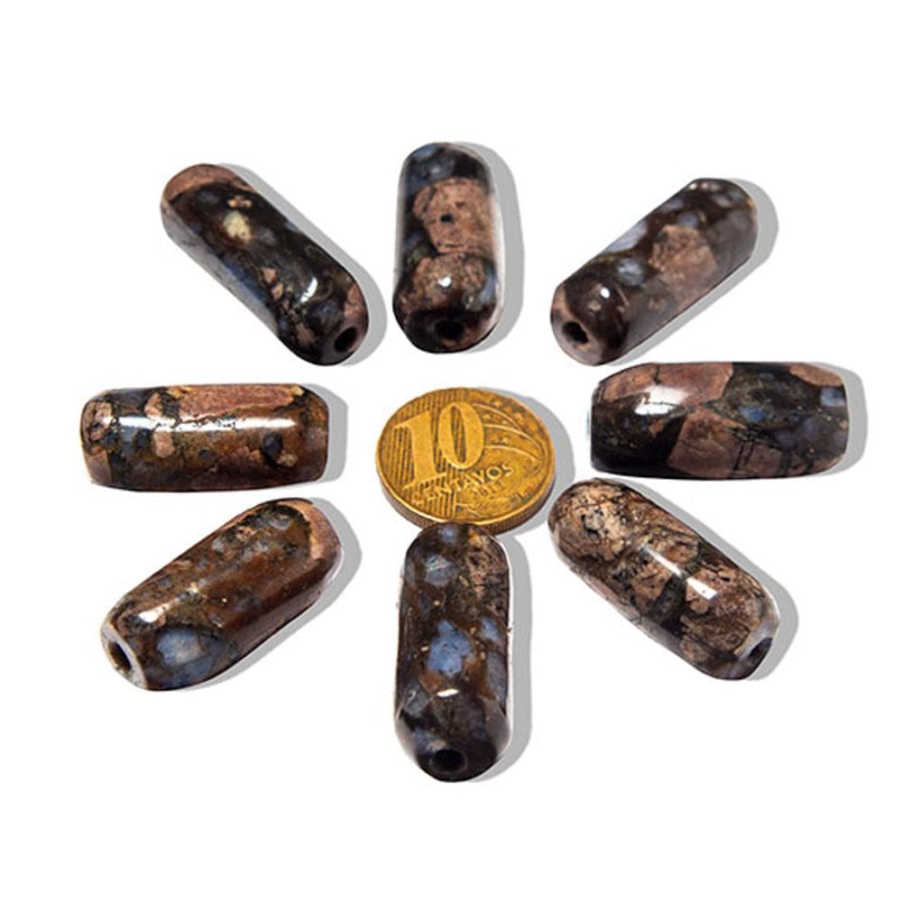 10 Barril Furado Longitudinal Pedra Riolita Rosa 30mm Tipo B