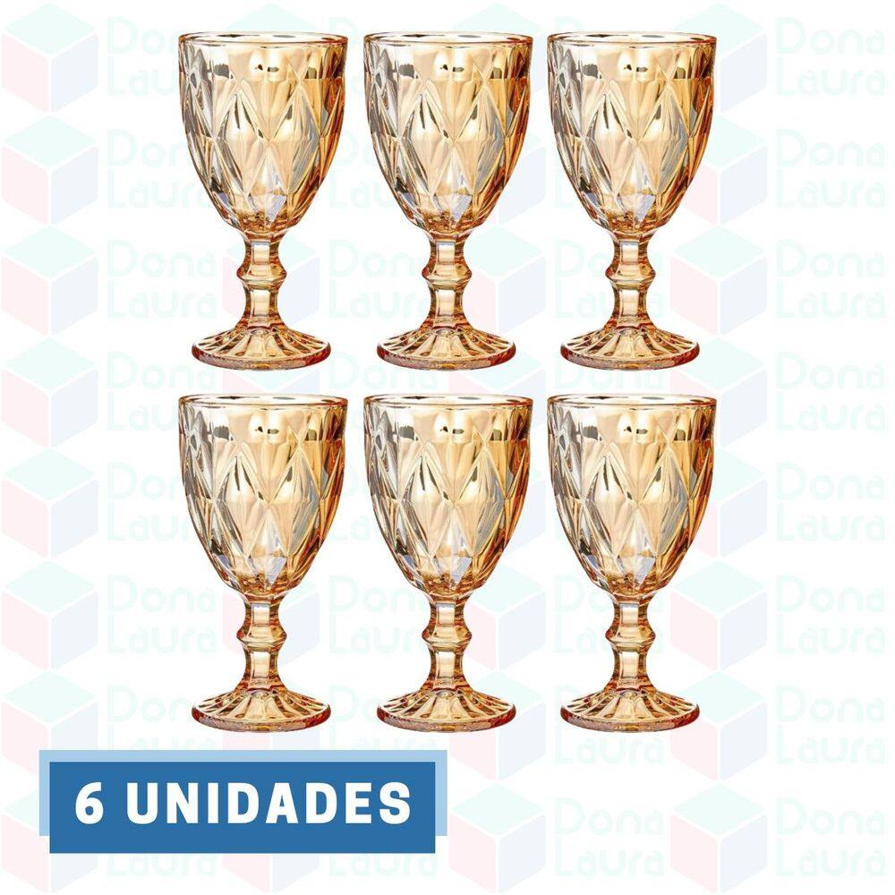 Jogo de 6 Taças Diamante Ambar Metalizada 330ML Suco Água Chic