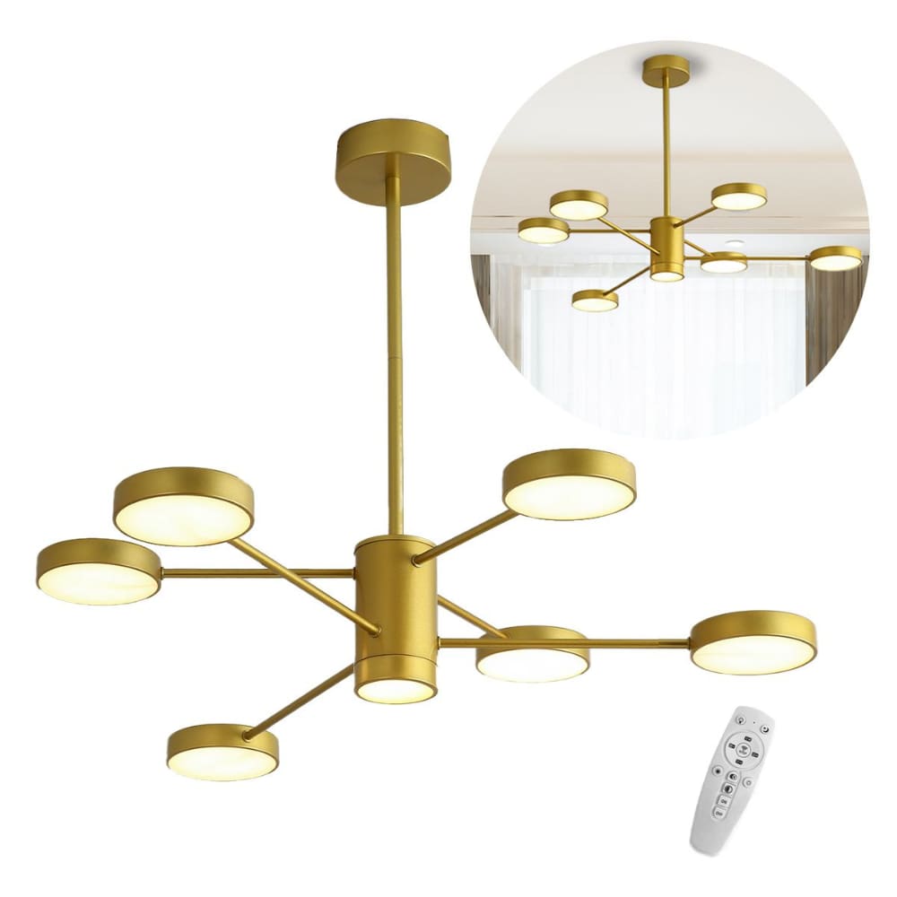 Lustre Galáxia Led Pendente Moderno Bivolt 6 Hastes Luminaria Teto Dourado Brinovar