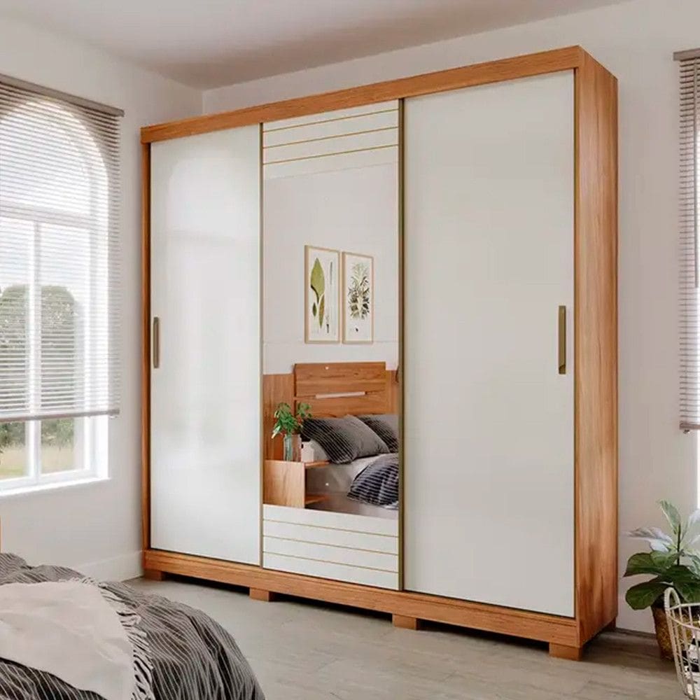 Guarda Roupa Búzios Casal 3 Portas Correr 4 Gavetas Panan