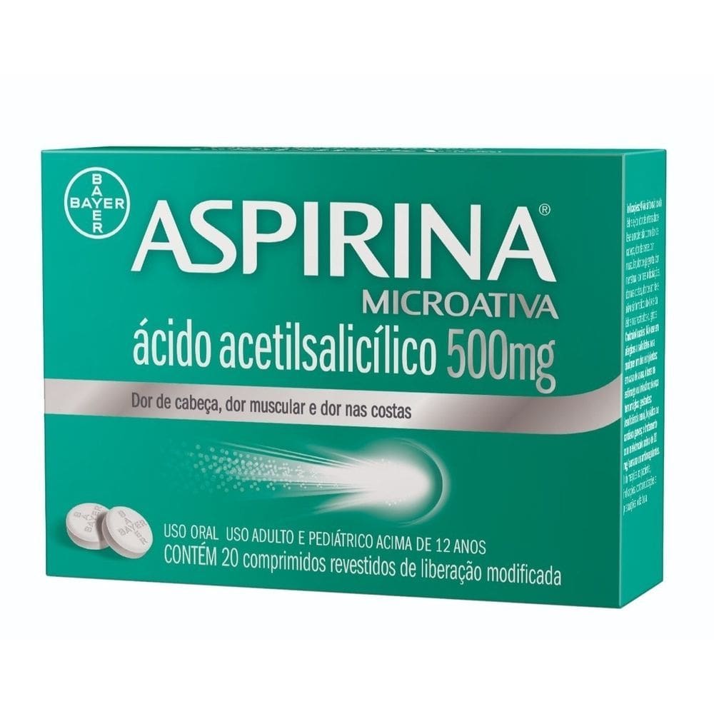 Aspirina MicroAtiva Bayer Analgésico 500mg com 20 comprimidos